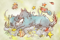 Loups et poissons jaunes